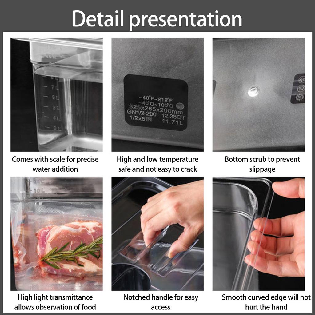 Efficient Sous Vide Container 6L Clear Slow Cooking Vessel Easy Monitoring and Precise Temperature Control Water Tank