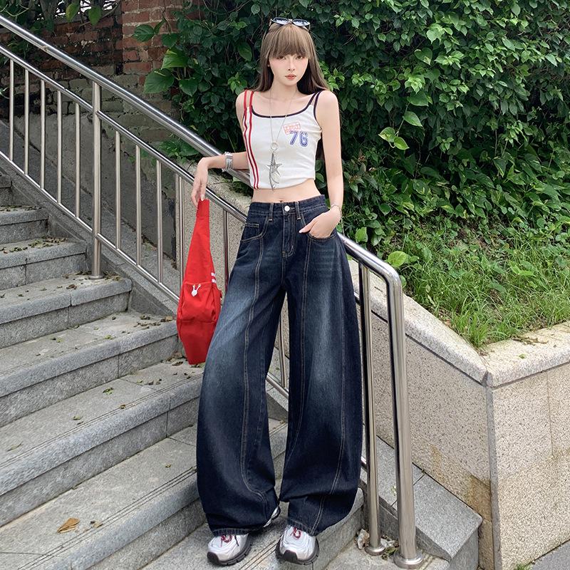 Women's High-Waisted Scimitar Jeans: New Autumn Retro Wide-Leg, Slimming, Drapey Floor-Length Pants