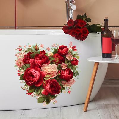 Valentine's Day Rose Heart-Shaped Bedroom, Living Room and Study Decorative Self-Adhesive Stickers