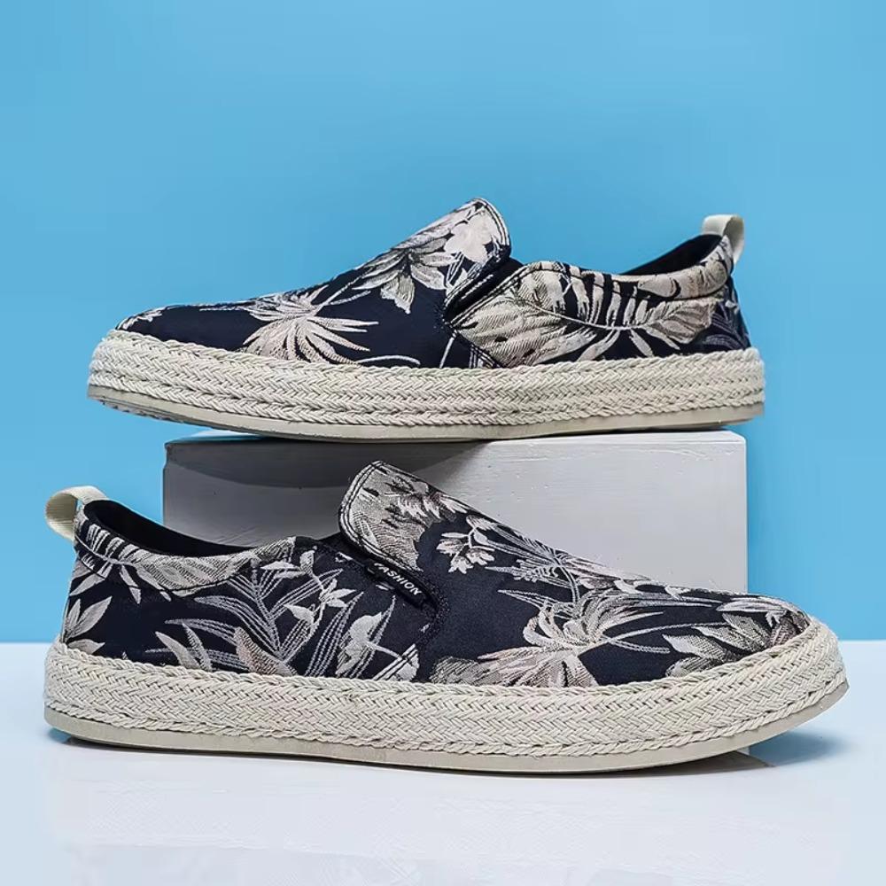Designer Shoes Men New Breathable Fabric Slip-on Loafers Sneakers Casual Shoes Men Low Top Flower Print Canvas Men's Shoes