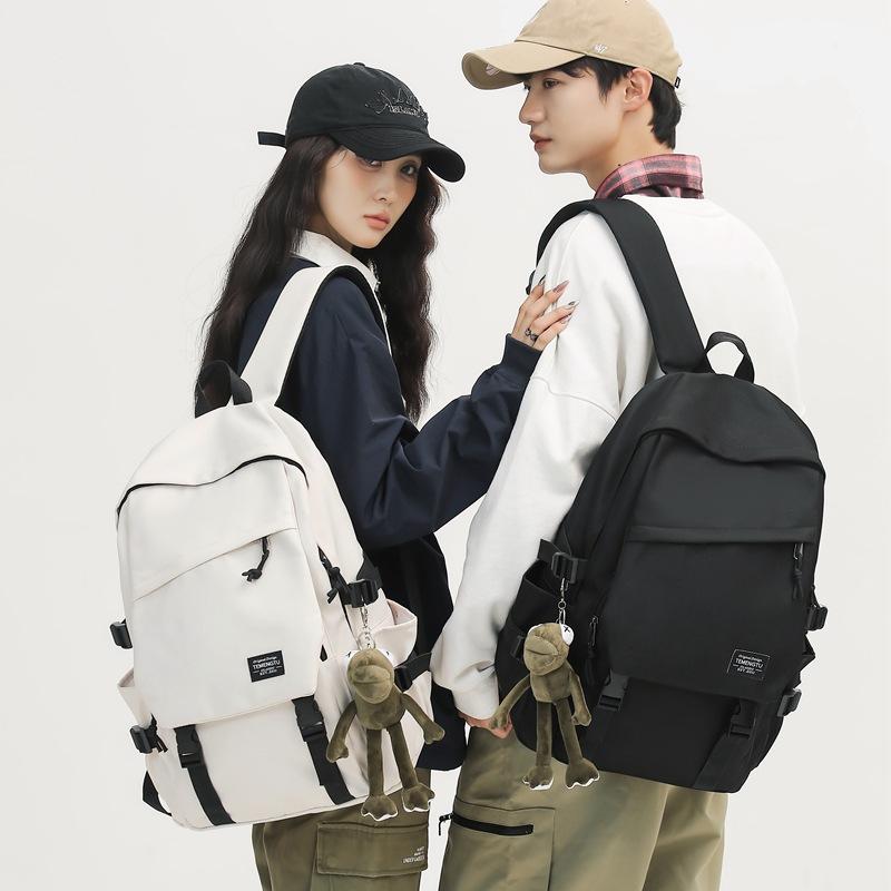 Male Solid Color Backpack Female Large Capacity Travel Backpack Junior High School Student Schoolbag