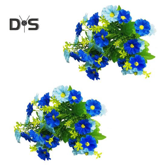 2 Pcs Artificial Daisies Bunch Realistic Faux Flowers Shrubs Plastic Greenery All-Season Fake Flowers for Indoor Vase Outside Garden Porch Window Box