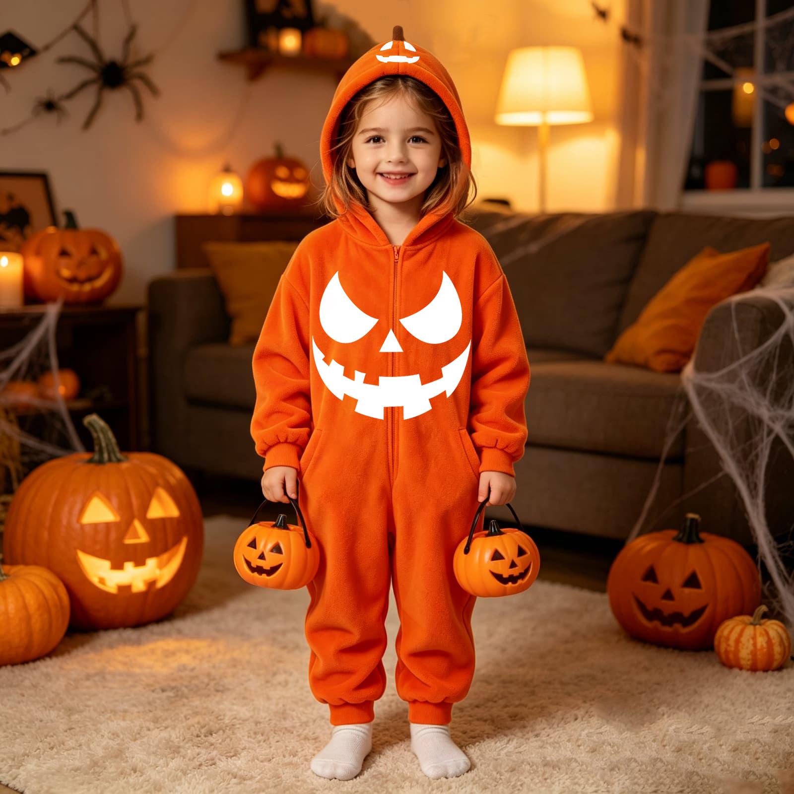 Children s Halloween printed flannel jumpsuit home set 130