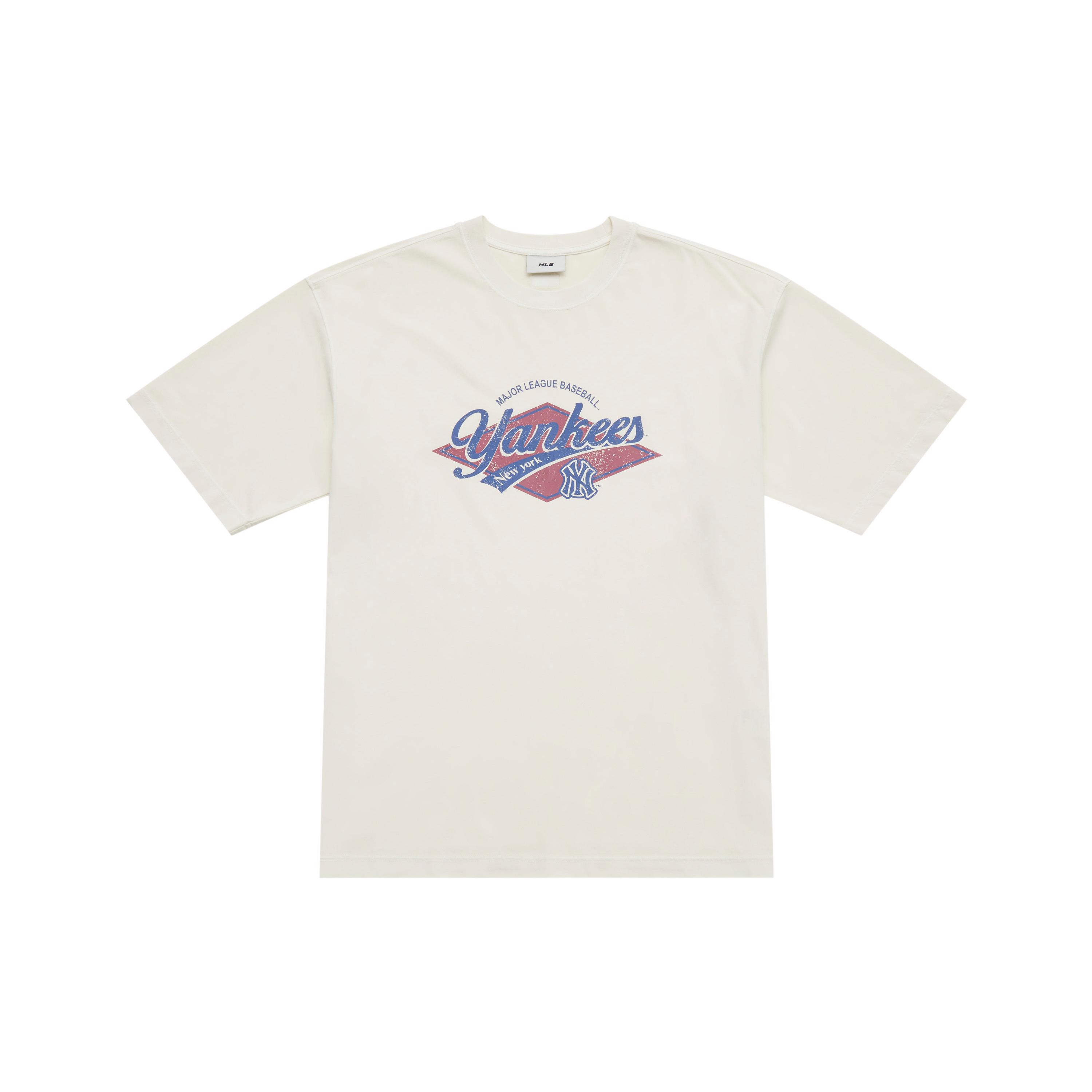 

New MLB Preppy Style Collection New York Yankees SS25 T Shirt Unisex Deep Ivory 3ATSV0753-50CRD XL