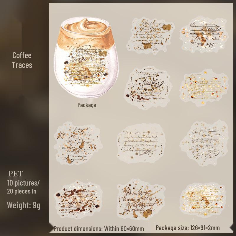 Retro Coffee Stain Collage Sticker Pack - Artistic Die-Cut Stickers for Journals and Decor