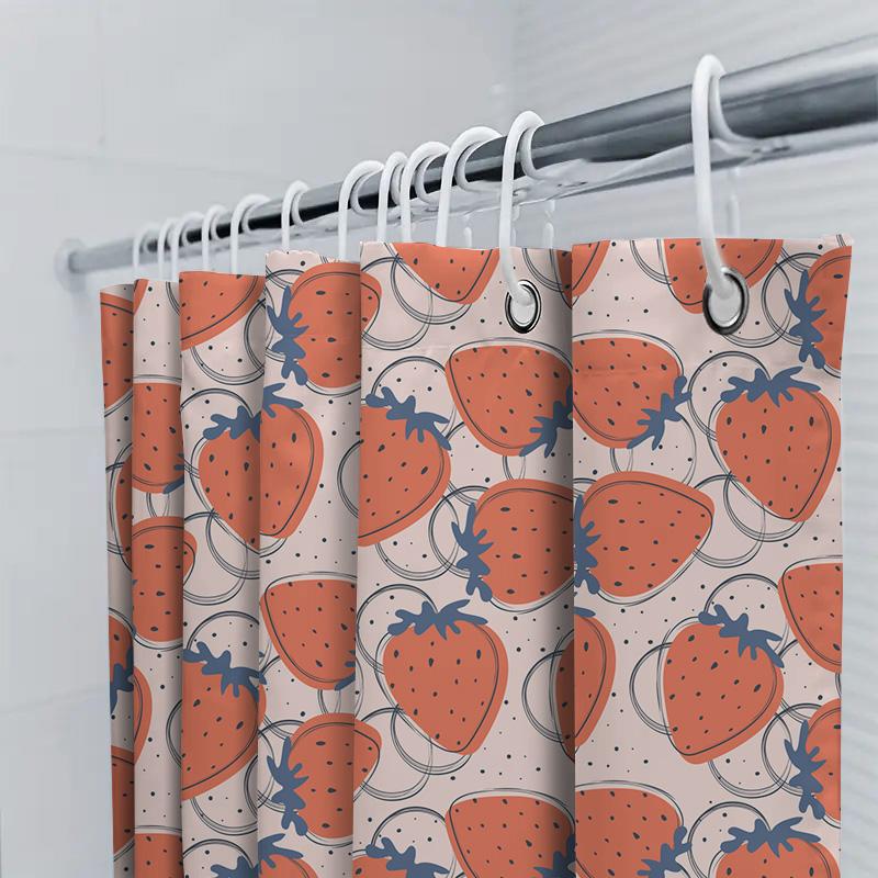 Strawberry Print Shower Curtain Peach White Blue Red Round Decoration For Bathroom Decorations Made From Polyester Fabric Easy I