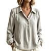 Women's Casual Long Sleeve Buttoned V-Neck Loose Fit Pullover Top for Daily Wear