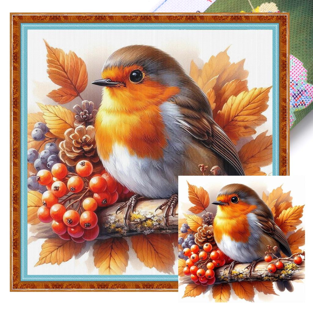 Robin Full 11CT DIY Stamped Needlework Embroidery Kit 40x40cm Printed Cross-Stitch Kits for Beginners Adults Home Decor