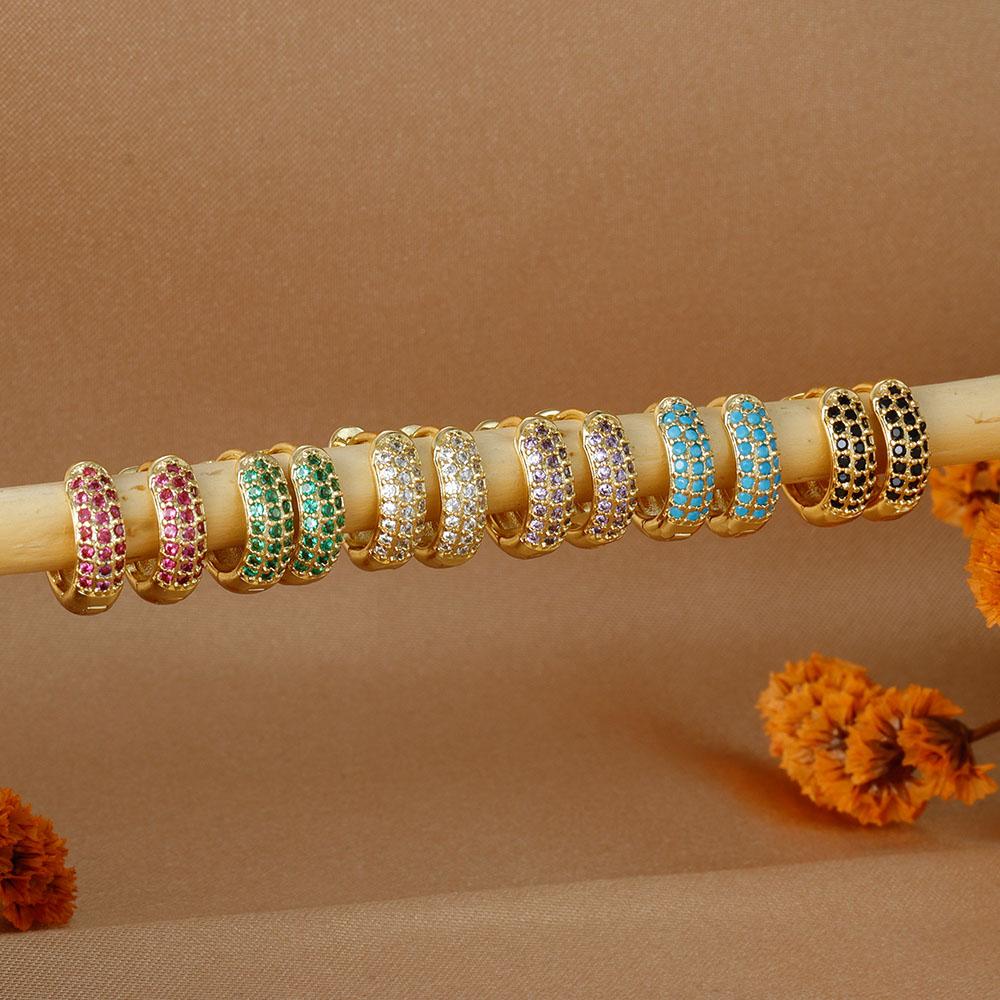 2 Stück Edelstahl Huggie Minimal Creolen für Damen Kleiner Mehrfarbiger Kristall Großer Runder Kreis Ohrring Piercing Schmuck