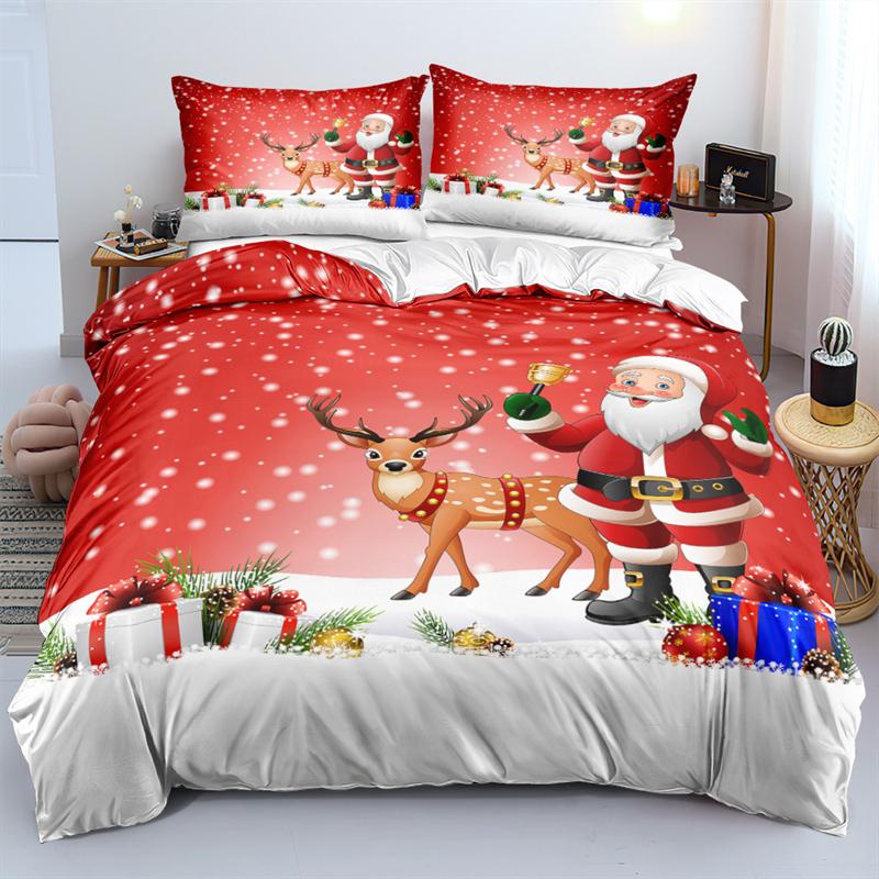 Duvet Cover Set 3D Santa Claus Merry Christmas Single Double Size Holiday Atmosphere Decoration Soft And Comfortable