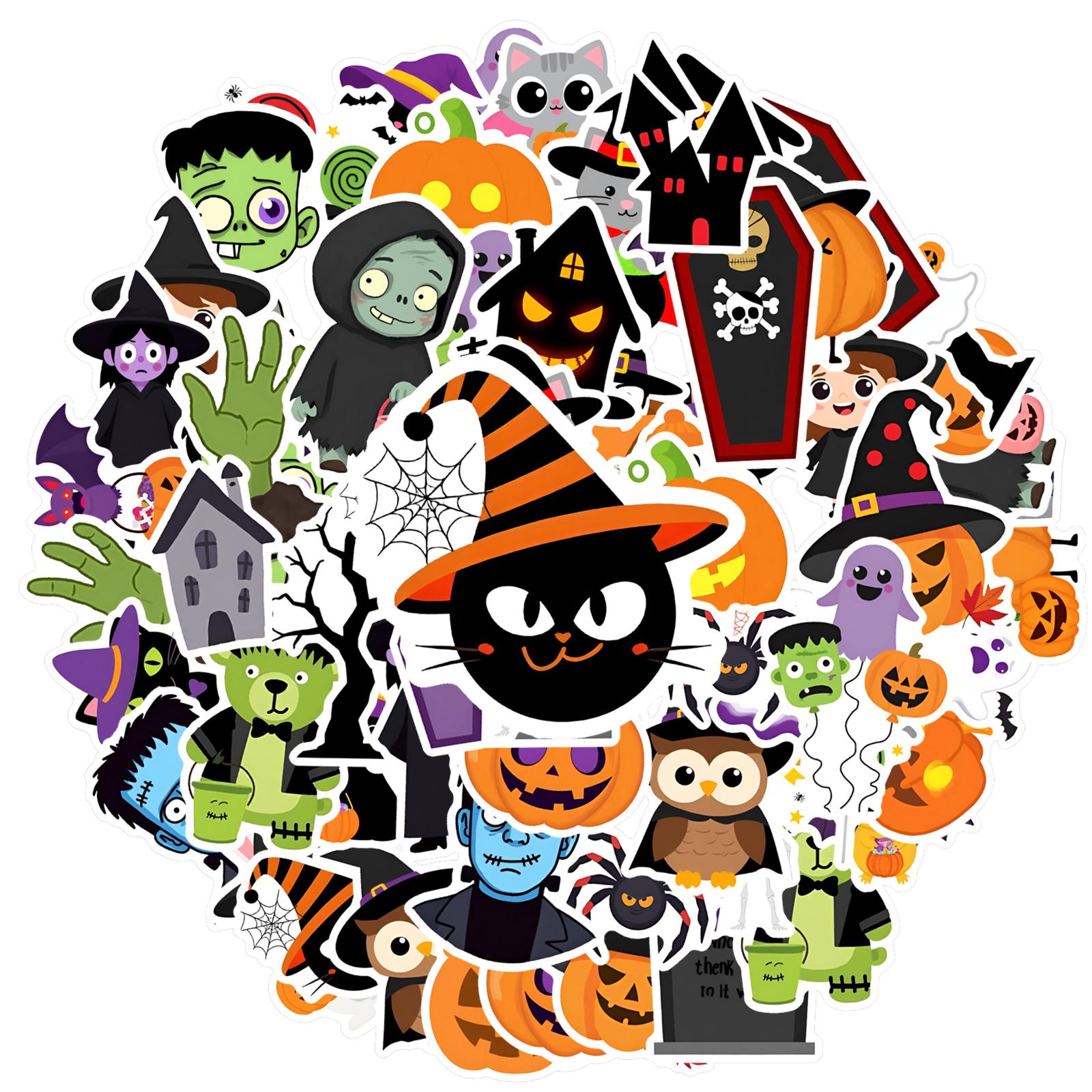 

35pcs-50pcs Waterproof Horror Ghost Stickers Halloween Witch Stickers Funny Monster Kids Stickers for Luggage Phone Laptop