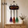 Compact Storage Holiday Wall Signs Halloween Broom Parking Sign with 3 Witch Brooms, Hocus Pocus Themed Wooden Sign, Lightweight Seasonal