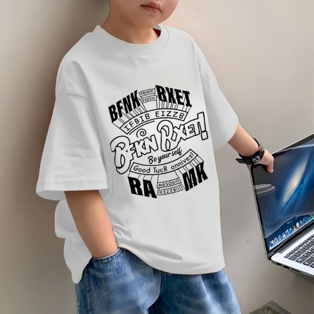 Boys' T-shirt Summer Korean Style Letter Print Fashion Casual Short Sleeved Shirt