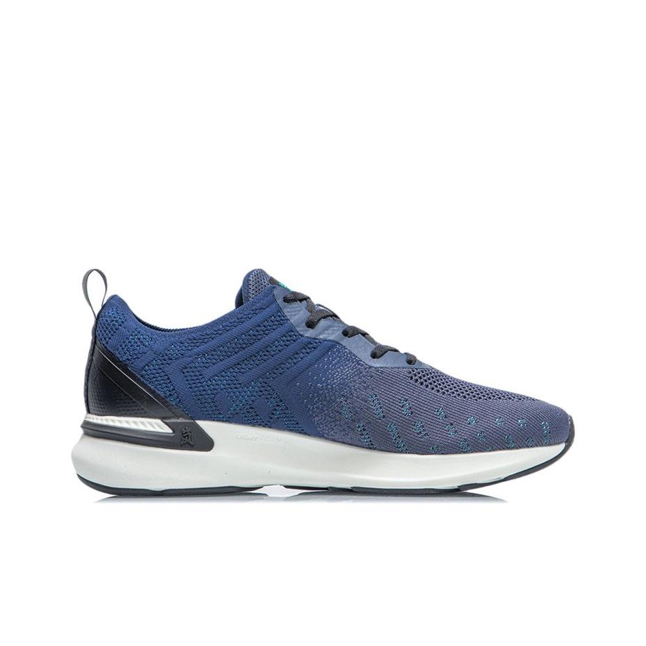 Li Ning Lan One Piece Woven Sports Shock Absorption Low Top Running Shoes Men Running Shoes Gray Blue ARHR131-3