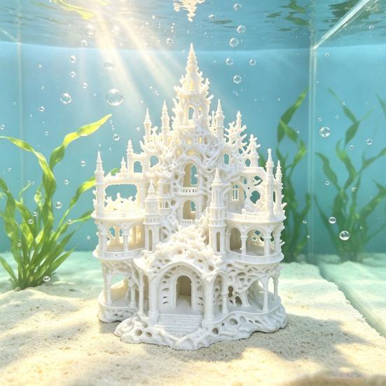 Netoxická Jeskyně pro Akvárium Gotický Hrad Úkryt pro Akvárium, 3D Tištěná Jeskyně pro Úkryt Betty, Styl Ornament Ornament, Dekorativní Úkryt z Korálu pro Malé