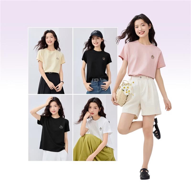 GIORDANO Women's Cotton Animal Embroidery Short Sleeve T-Shirt