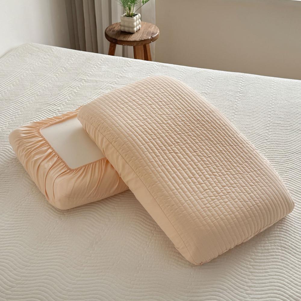 

Cotton Elastic Band Pillowcase Stripe Pattern Quilted Dormitory Pillow Cover Solid Color Skin-friendly Latex Pillow Pillowslip 30-50cm помаранчевий