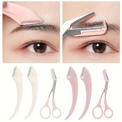 Practical Portable Eyebrow Trimmer Set Curved Eyebrow Razor Eyebrow Scissors with Comb Convenient Easy Beauty Tool for Beginners