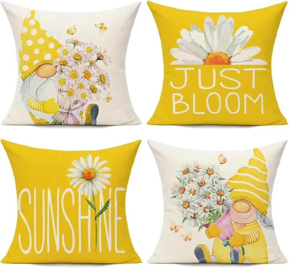 40X40Cm Outdoor Yellow Pillowcase Spring And Summer Decoration Cushion Cover Family Decoration Garden Sofa Daisy