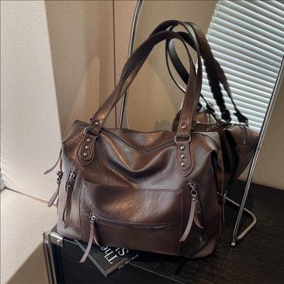 Stylish Womens Oversized Tote Bag Winter PU Leather Shoulder With Zip Interior Pockets