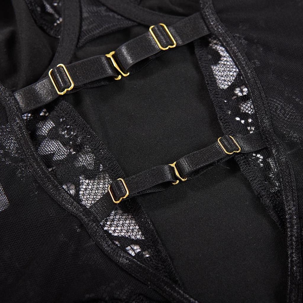 European & American Patent Leather Lace Bodysuit - Women's Sexy Lingerie Set