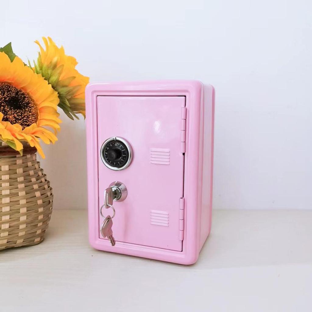 Children's Metal Piggy Bank with Lock - Mini Safe Change Storage Box