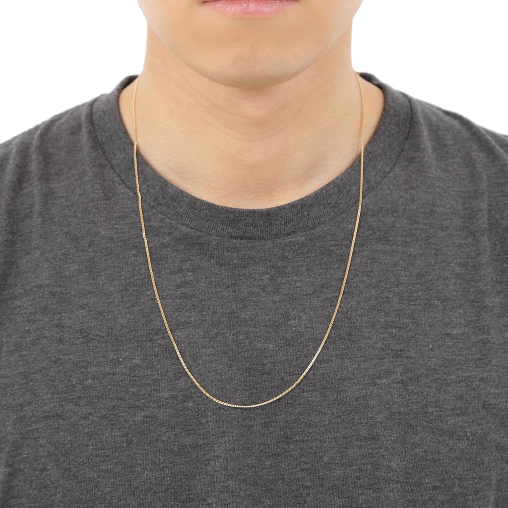 Goods 18K Yellow Gold Curb Chain for Men and with Clasp [Happy Shop] Necklace, 60cm, 1.2mm Wide, Double-Sided, Women,