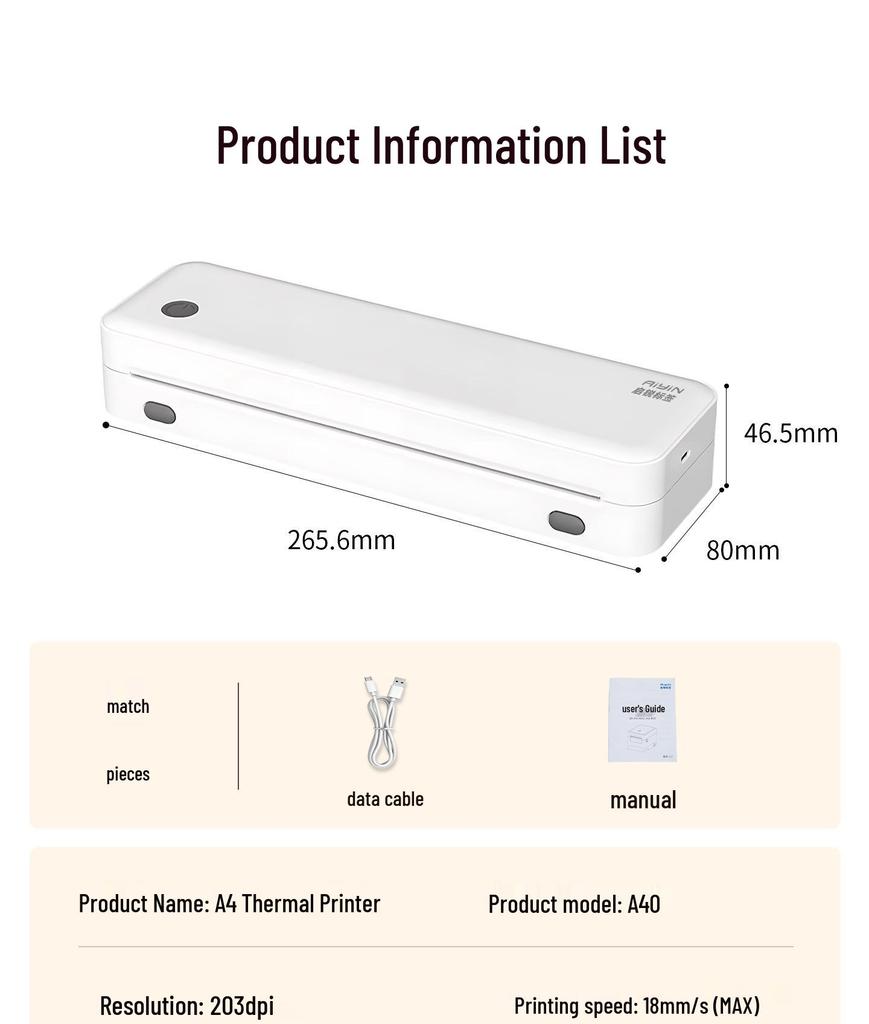 A4 Bluetooth Thermal Label Printer - Portable & Mobile for Home Use