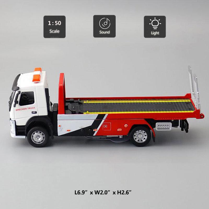 1/50 Schaal VOLVO VAN Type Legering Aanhangwagen Model Simulatie Metalen Autotransporter Sleepwagen Pull Back Geluid en Licht Speelgoedvrachtwagen