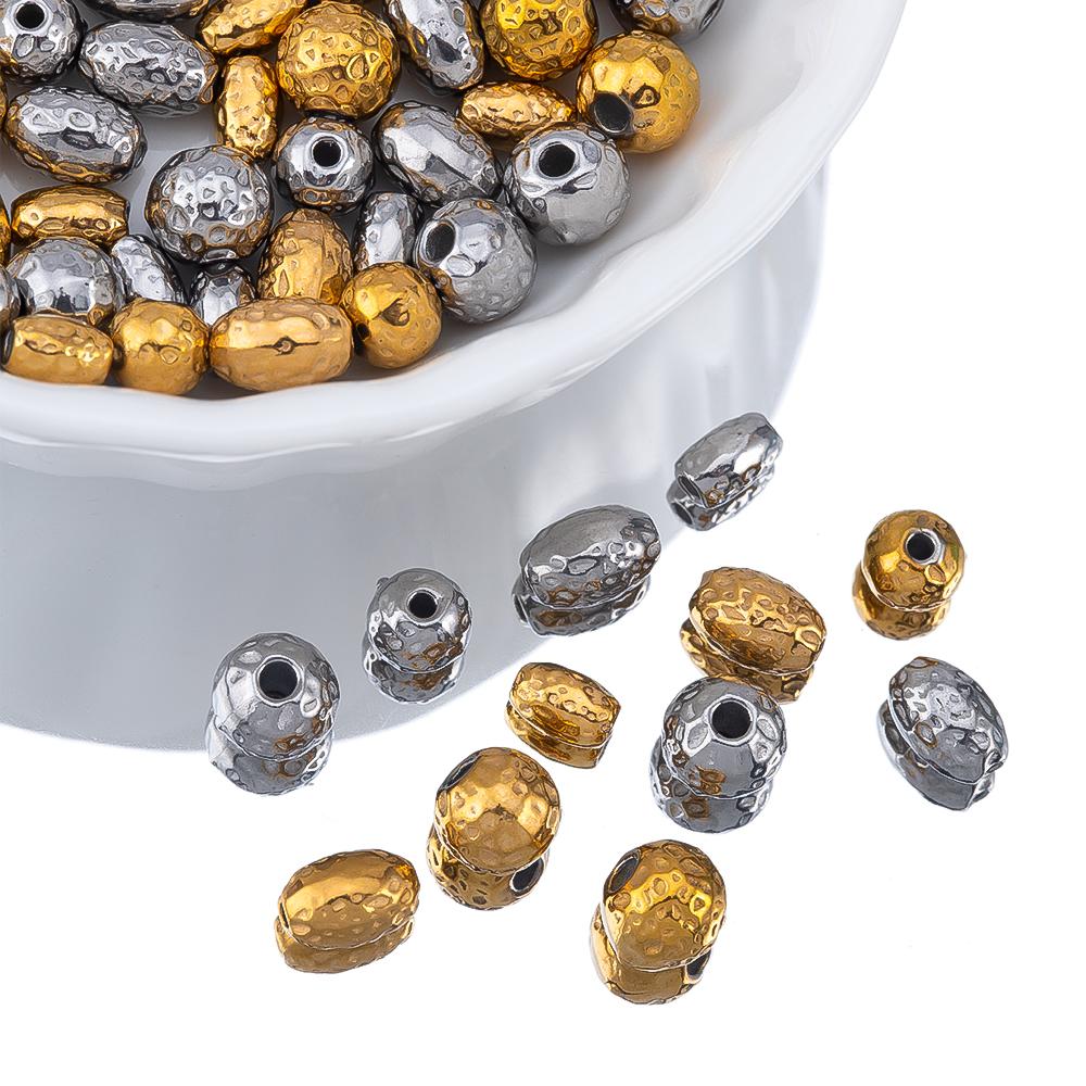 20PCS Stainless Steel Gold Plated Round Oval Dots Texture Small Spacer Beads for Needlework DIY Bracelet Jewelry Making Craft