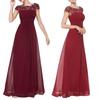 Abito Maxi da Festa da Donna Monocolore Semitrasparente con Patchwork di Pizzo a Maniche Corte