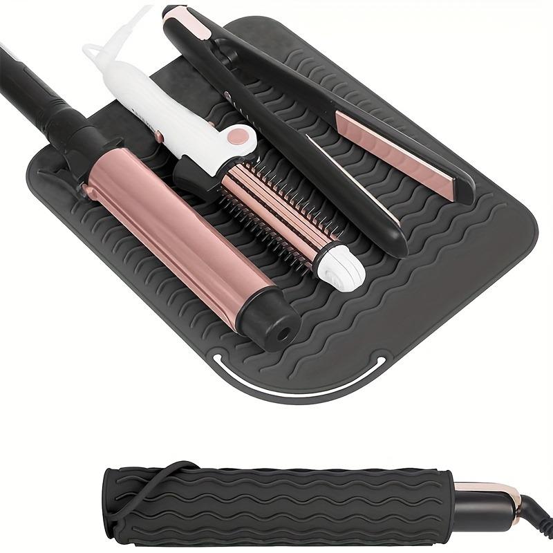 Tapis de voyage 2-en-1 en silicone résistant à la chaleur et sac de rangement protecteur antidérapant pour fers à boucler, pinces plates - Organisateur portable d'outils de coiffure