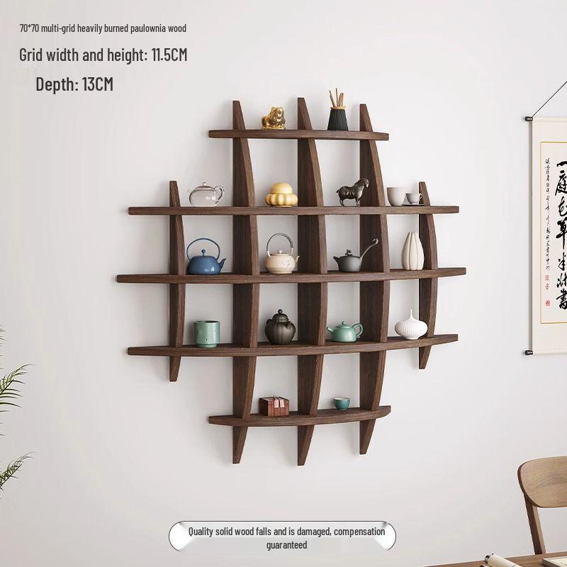 Chinese Solid Wood Wall-Mounted Teacup Rack - Antique Curio Shelf and Tea Set Display Stand