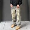 American retro ink splashing tie-dyed jeans men's and women's spring and autumn high street vibe style pants high-end straight pants
