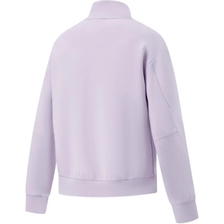 Li Ning Sports Lifestyle Series Solid Color Stand Collar Zip Long Sleeve Sweatshirt Women Sweatshirt Silk-Purple AWDTA54-3