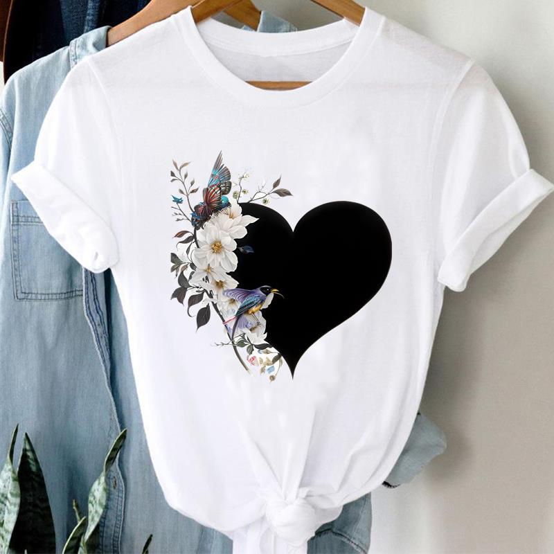 (Asian Size) Printed Clothing Top Fashion Short Sleeve T-shirts Women vintage butterfly flower Graphic Tee Lady Female Casual T Shirt Tees