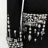 High Street Newest Designer Fashion Women's Long Sleeve Notched Collar Rhinestone Diamonds Beading Maxi Long Dress
