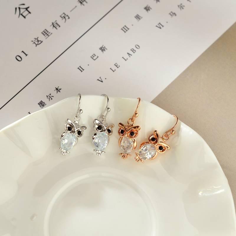 Elegant Rose Gold And Zirconia Owl Stud Earrings For Women Fashionable Animal Style