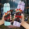 1PC Fire Truck Flame Silhouette 750ml Color Plastic Sports Water Bottle Leakproof Flip Straw Lid Suitable for Sports Office Home Use