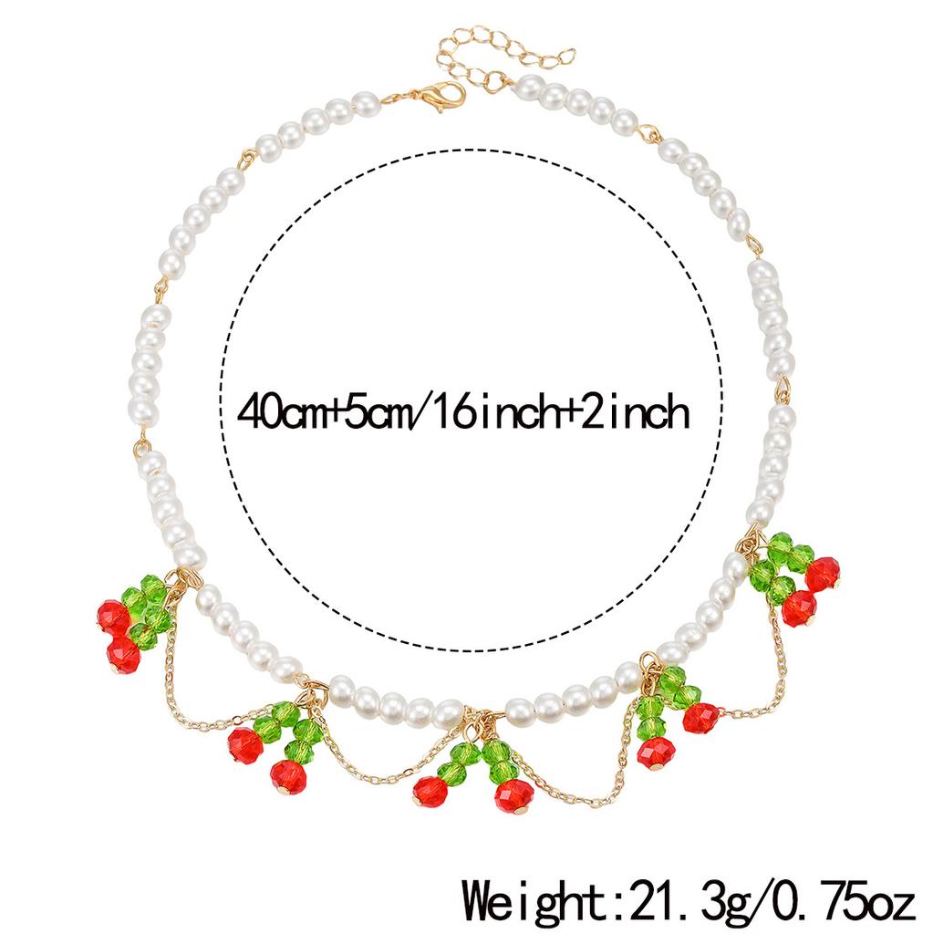 European and American Sweet Pearl Necklace Women, Versatile Cherry Pendant Collarbone Chain, Niche Simple Crystal Jewelry