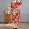 2025 Retro Printed Round Neck Long Sleeve Patchwork Dress Women