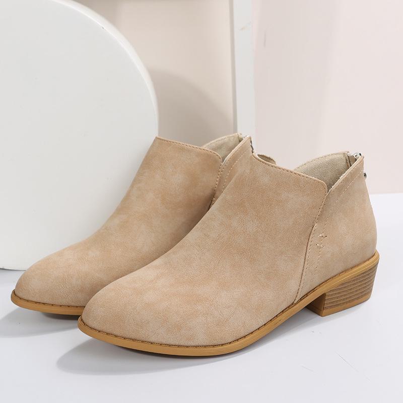 Women British Style Pointed Toe Martin Boots Thick Heel Zipper Ankle Boots