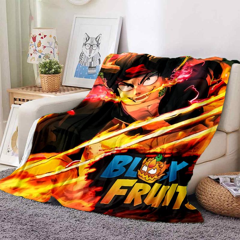 HD B-Blox Fruit 3D Cartoon Game Gift Blanket,Soft Throw Blanket for Home Bedroom Bed Sofa Travel Picnic Office Cover Kids