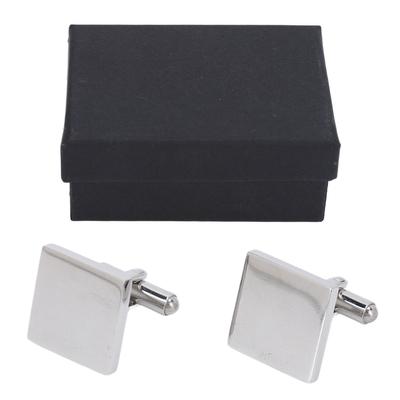 Mens Cufflinks Silver Tetragonum Cufflinks Blanks Electroplating Process 316L Stainless Steel Cuff