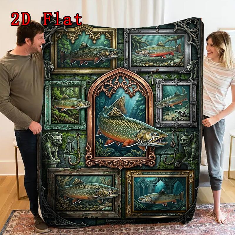 Trout Gallery 2D Flat Pattern Flannel Blanket, High quality All Seasons, Home Decor, Warmth and Comfort, Perfect for Christmas Gifts.