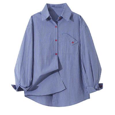 Retro Plaid Loose Versatile Slimming Sun Protection Shirt for Women's Early Spring Long Sleeved Top Blouses & Shirts
