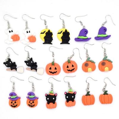 Fashion Pumpkin Cat Hat Dangle Earrings Jewelry Halloween Cartoon Resin Earring