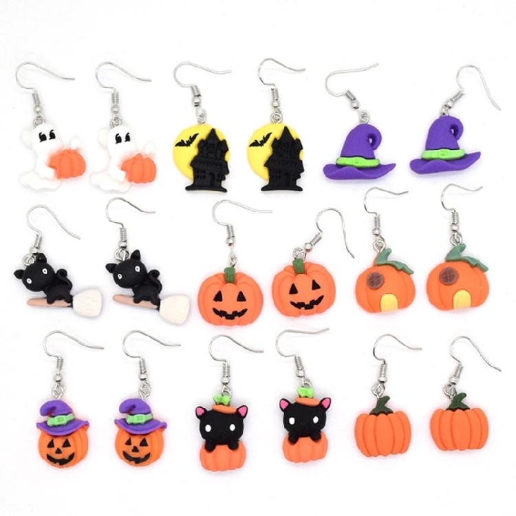 Fashion Pumpkin cat Hat Dangle Earrings Jewelry Halloween Cartoon Resin Earring