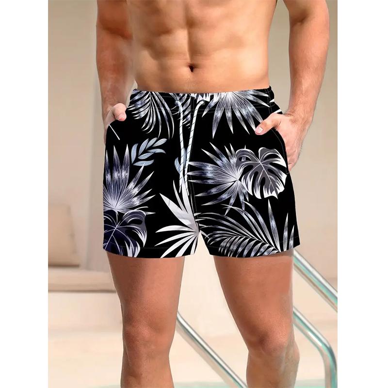 3D Print Flower Pattern Beach Shorts For Men Summer Casual Palm Tree Pattern Short Pants Men's Quick Dry Surf Board Shorts