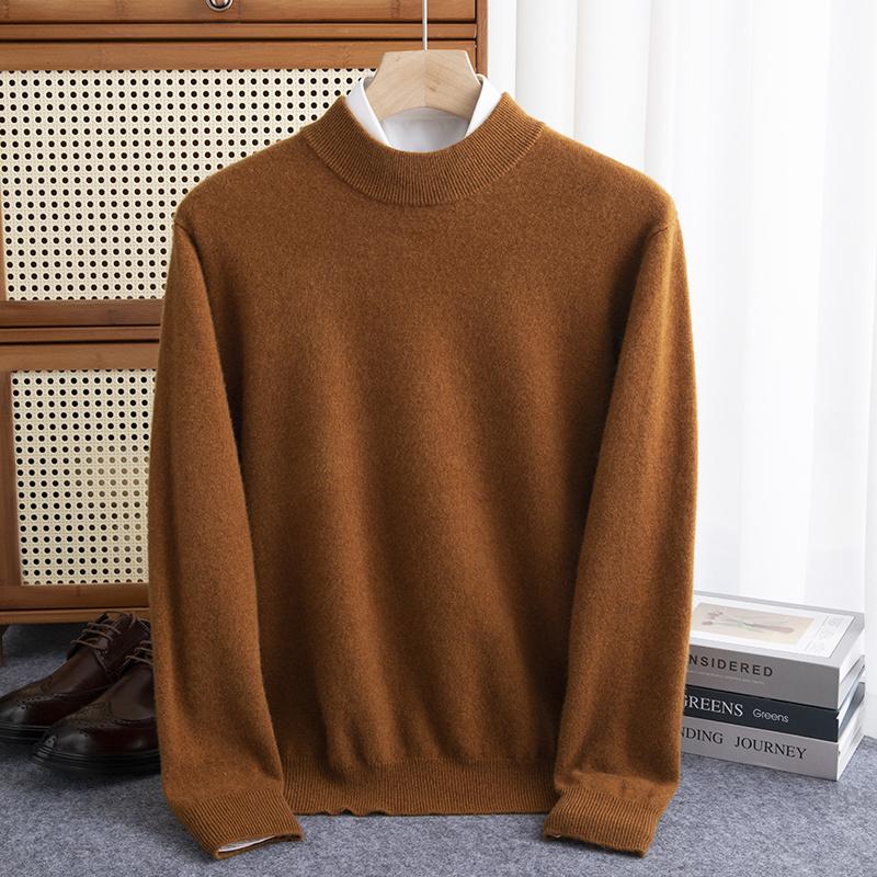 Men's Pullover Half-high Collar Sweater Autumn Winter Warm Solid Color Knit Sweater Business Casual Top